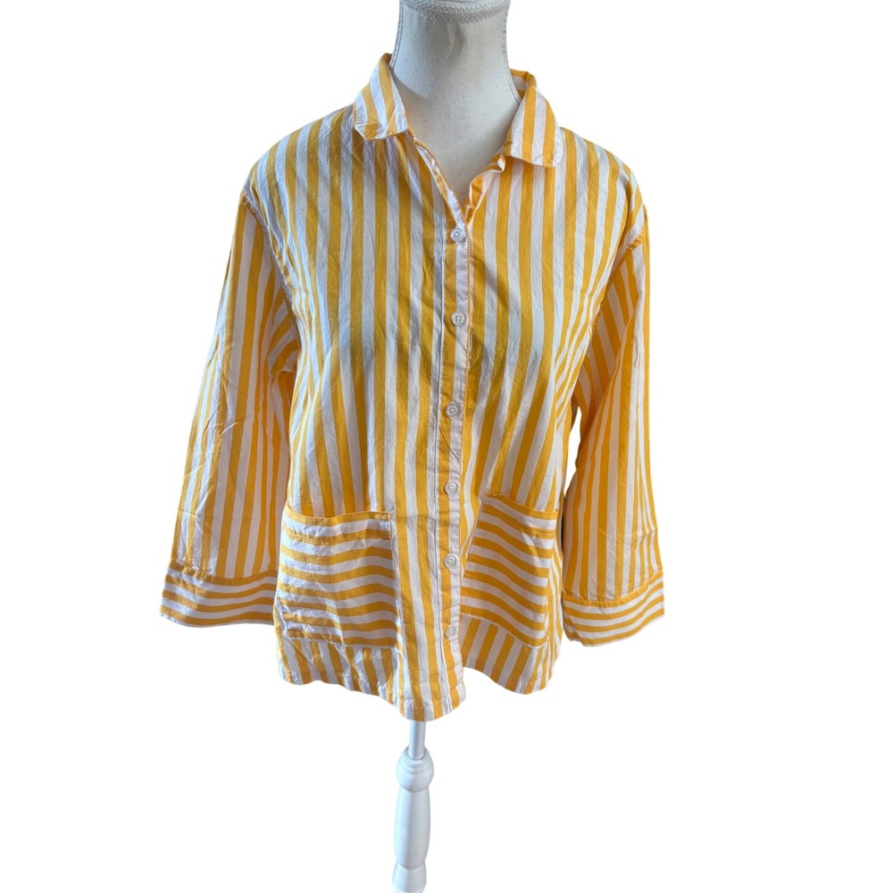 LAKE Yellow‎ Striped Long Sleeve Button Down Shirt Size Medium